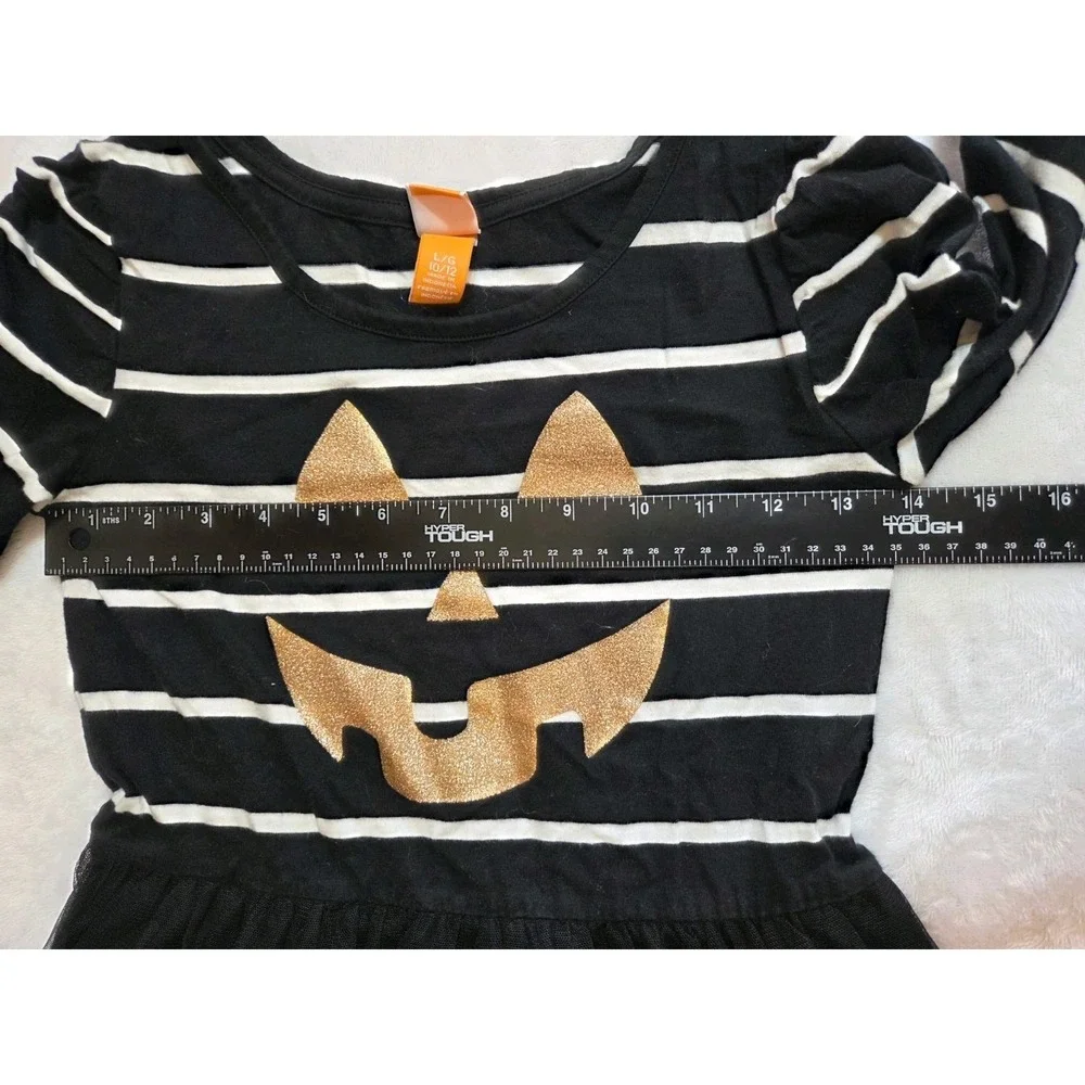 389 Girls L 10/12 Black Gold Jack O Lantern Halloween Dress Costume